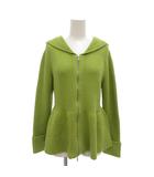 フォクシーニューヨーク FOXEY NEW YORK 20年 スタイルパーカペプラムコットンニットカーディガン 38 パーカー フード ローゲージ ロゴ 緑 グリーン 40009 /AE