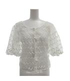 オリーブデオリーブ OLIVE des OLIVE タグ付き バルーン袖オーガンジーブラウス シャツ 半袖 F 総柄 白 ホワイト /AE