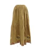 ロングフレアスカート ギャザー M フロントボタン ハットプリント ベージュ /GV