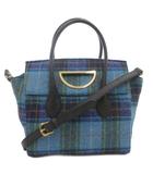 サマンサタバサ Samantha Thavasa ×ハリスツイード Harris Tweed コラボ ハンドバッグ ショルダー 2WAY 斜め掛け ウール レザー チェック 青 ブルー 黒 ブラック /GV