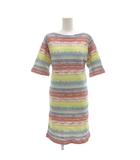 アニエスベー agnes b. 美品 ワンピース 2 半袖 ボーダー ひざ丈 マルチカラー /AE