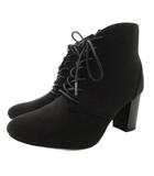 テチチ Te chichi ショートブーツ ヒール レースアップ サイドジップ L スエード 黒 ブラック /GV