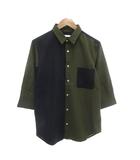 イッカ ikka 美品 カジュアルシャツ M 7分袖 バイカラー カーキ 紺 ネイビー /AE