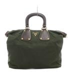 プラダ PRADA テシュート TESSUTO ハンドバッグ ロゴ ナイロン レザー カーキ /GV