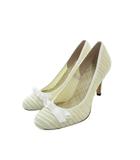 バニティービューティー vanitybeauty 美品 メッシュ パンプス ハイヒール リボン 22.5cm アイボリー系 /UO