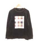 Tシャツ L 黒 ブラック 長袖 チェック柄プリント ラウンドネック /UO