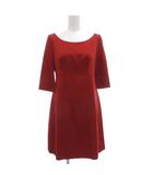 五分袖ワンピース ひざ丈 フレア 38 ウール混 赤 レッド /GV