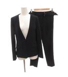 バックサテンストレッチ セットアップ スーツ ノーカラージャケット テーパードパンツ S 紺 ネイビー /FF