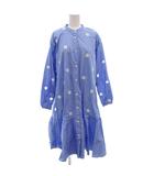 コーエン coen エンブロイダリーフラワーシャツワンピース ロング 長袖 バンドカラー 花刺繍 150 青 ブルー /GV