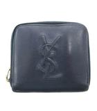 イヴサンローラン YVES SAINT LAURENT 二つ折り財布 ウォレット コンパクト ロゴ レザー 紺 ネイビー /FF