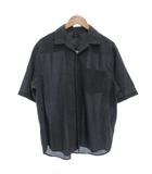 グリーンレーベルリラクシング ユナイテッドアローズ green label relaxing TWサイロ チェック オープンカラーシャツ 開襟 半袖 ストレッチ ウール混 M グレー /GV