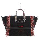 クリスチャンルブタン Christian louboutin ポルトガバ PORTUGABA トート ハンドバッグ ショルダー 2WAY 斜め掛け キャンバス スタッズ フリンジ 黒 ブラック 赤 レッド /GV ☆AA★