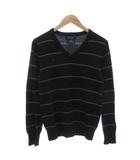 ニット セーター 長袖 カシミヤ混 アンゴラ混 Vネック ボーダー ロゴ刺繍 M 黒 ブラック 紫 パープル /GV