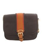 ショルダーバッグ 斜め掛け フラップ ロゴプレート レザー ゴールドカラー金具 シボ革 茶 ブラウン /FF