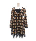 アクシーズファム axes femme ニットチュニック ミニワンピース アーガイル リボン フリル M ブラウン ネイビー /UO