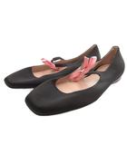 ミュウミュウ miumiu サテンバレリーナ フラットシューズ スクエアトゥ リボン バイカラー 38 1/2 黒 ブラック /FF