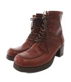 あしながおじさん ショートブーツ チャンキーヒール レザー レースアップ 24.5 茶 ブラウン /FF