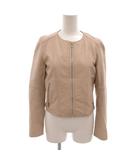 アナイ ANAYI ラムレザージャケット 革ジャン ノーカラー 羊革 ジップアップ 36 ベージュ /FF