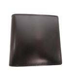 ハマノ HAMANO 三つ折り財布 ウォレット コードバン レザー ゴールドカラー金具 黒 ブラック /FF