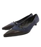 コールハーン COLE HAAN パンプス スエード ベルト ポインテッドトゥ レザー 7 紺 ネイビー /FF