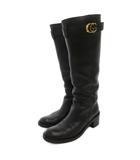 グッチ GUCCI ロングブーツ チャンキーヒール ベルト GGマーク 金具 カーフレザー 36 黒 ブラック 246627 /FF