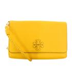 トリーバーチ TORY BURCH Tロゴ ウォレットバッグ ショルダー メッシュストラップ フラップ ロゴ ペブルドレザー シボ革 黄 イエロー マスタードカラー /JS