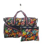 レスポートサック LesportSAC ボストンバッグ ハンドバッグ ショルダーバッグ 2way ポーチ付き 総柄 ナイロン マルチカラー オレンジ ピンク 黄 イエロー 紺 ネイビー /AN