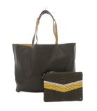 ザディグ エ ヴォルテール ZADIG & VOLTAIRE ハンドバッグ トート 肩掛け キルティングポーチ付き ロゴ レザー カーキ 黄 イエロー /GV