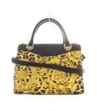 ジャンニヴェルサーチ ヴェルサーチェ GIANNI VERSACE ヴィンテージ ハンドバッグ ショルダーバッグ レオパード柄 総柄 2WAY レザー 黄色 イエロー 黒 ブラック /RI ■OS