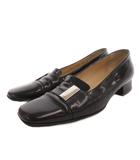 グッチ GUCCI ローファー シューズ ロゴ プレート エナメル 36.5 黒 ブラック /FF