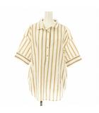 グリーンレーベルリラクシング ユナイテッドアローズ green label relaxing FFC 50ブロード メタルボタン シャツ プルオーバー 五分袖 ストライプ柄 白 ホワイト ベージュ 3616-105-0872 /KU