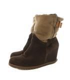 ファビオルスコーニ FABIO RUSCONI インヒールムートンブーツ ショートブーツ スエード ベルト 茶 ブラウン ベージュ /KU