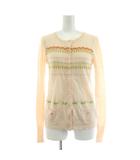 シェリーラファム Cherir la femme ニットカーディガン ウール混 M ピンクベージュ 総柄 刺繍 /KU