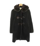 ダッフルコート M 黒 ブラック 無地 襟ファー ライナー付き 中綿 ロング /HN