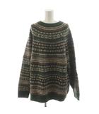 フリークスストア FREAKS STORE ニット セーター F ベージュ グレー 緑 グリーン 総柄 長袖 ラウンドネック /AN75