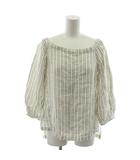 セオリー Theory シャツ ブラウス 麻 リネン S 白 ホワイト 紺 ネイビー 長袖 ストライプ柄 /RR