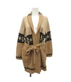マックスマーラ MAX MARA ニットカーディガン トッパー ショールカラー 長袖 オルテガ柄 リボンベルト キャメル混 M ベージュ 黒 ブラック /YT