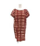 イエナ IENA 美品 ワンピース ひざ丈 赤 レッド チェック柄 ボートネック 半袖 /NL ■GY06