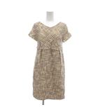 エフデ ef-de ワンピース フレア 11 ベージュ ツイード Vネック 半袖 /NU ■GY12