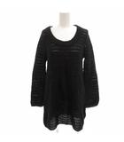 ルーニィ LOUNIE 美品 ニット ワンピース ウール 表記なし 黒 ブラック 透かし編み ラウンドネック 長袖 ひざ丈 /SJ ■GY06