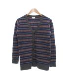 コーエン coen カーディガン ウール L 紺 ネイビー マルチカラー 幾何学模様 Vネック 長袖 /SX ■GY06