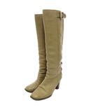 クロエ CHLOE ロングブーツ 38 ヒール レザー シボ革 ベージュ /JS ■GY06