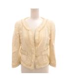 フォクシー FOXEY バスケットウィーブノーカラージャケット フリンジ装飾 38 白 ホワイト /YJ ■GY06