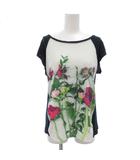 Tシャツ カットソー M 半袖 花柄 プリント 白 ホワイト 紺 ネイビー /AE ■GY06