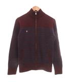 カーディガン ウール M エンジ系 ネイビー系 ボーダー柄 スタンドカラー 長袖 /ML ■GY06