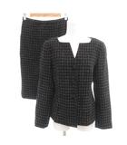 ランバン LANVIN 美品 セットアップ フォーマル ノーカラージャケット タイトスカート シングル 総裏地 ひざ丈 ツイード 黒 ブラック /SJ 38■GY06