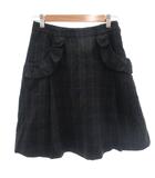 フランシュリッペ franche lippee スカート ウール M 紺 ネイビー 緑 グリーン チェック柄 フリル付き ひざ丈 /ML ■GY06