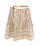 フォクシー FOXEY タックフレアスカート リネン混 プラチナボーダー柄 シアー素材 42 ライトベージュ 白 ホワイト 35398 /YJ ■GY06