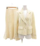 インゲボルグ INGEBORG セットアップ テーラードジャケット スカート ツイード フリンジ レース S アイボリー /JS ■GY06