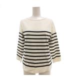 ナノユニバース nano universe 美品 ニット セーター 38 7分袖 ボーダー 白 ホワイト 黒 ブラック /AE ■GY12